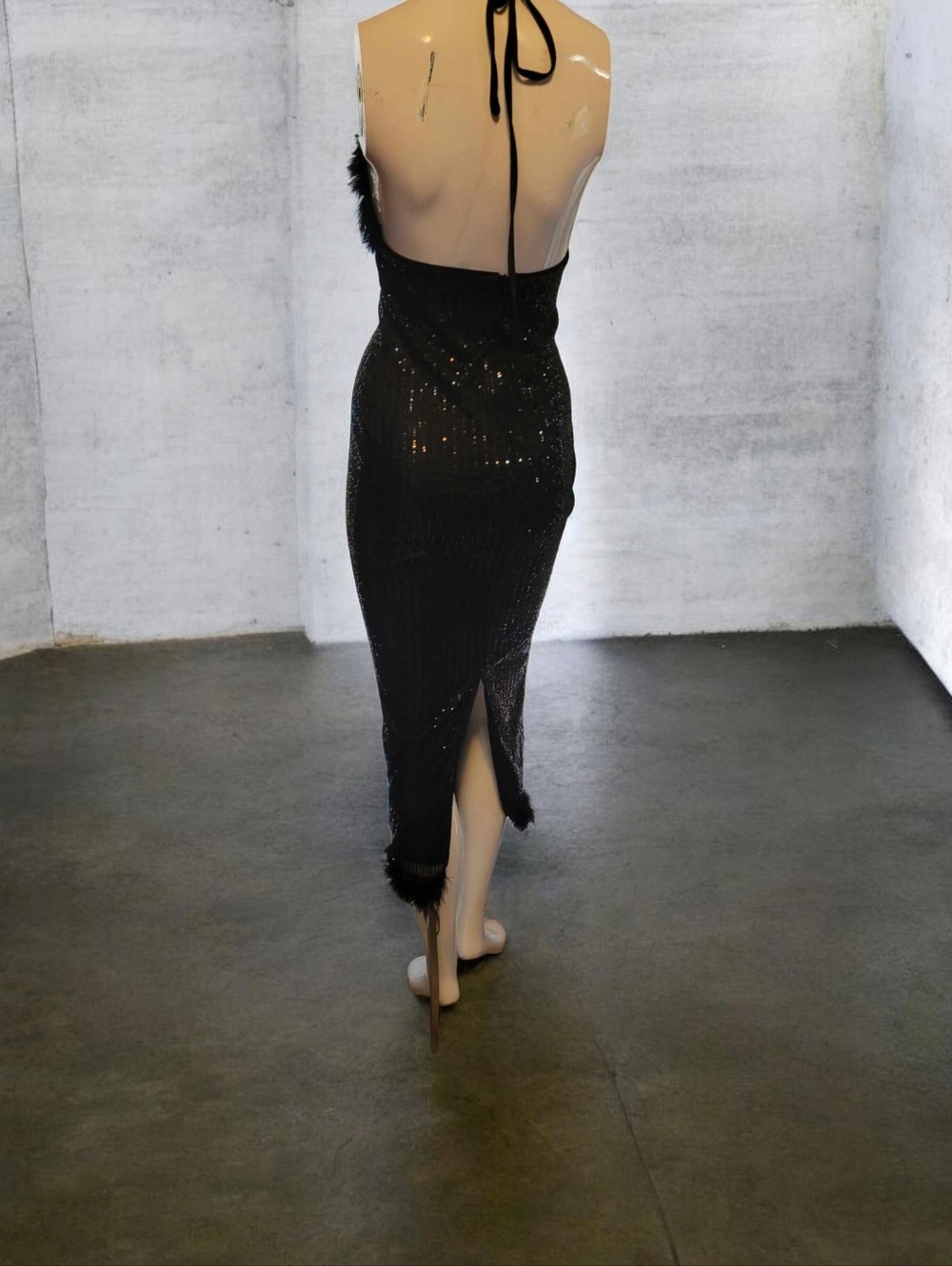 SHEIN Black Sequin Halter Pencil Skirt